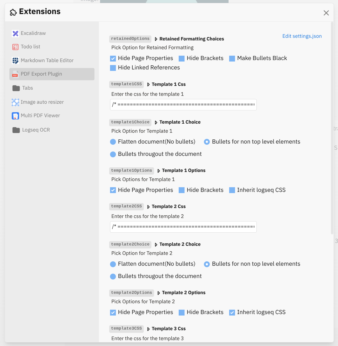 Logseq menu